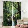 2pcs   2D FLAT PRINTING Curtains (Without Rod) Forest Stream Creative Popular Curtains Versatile 100% Polyester Curtains Thermal