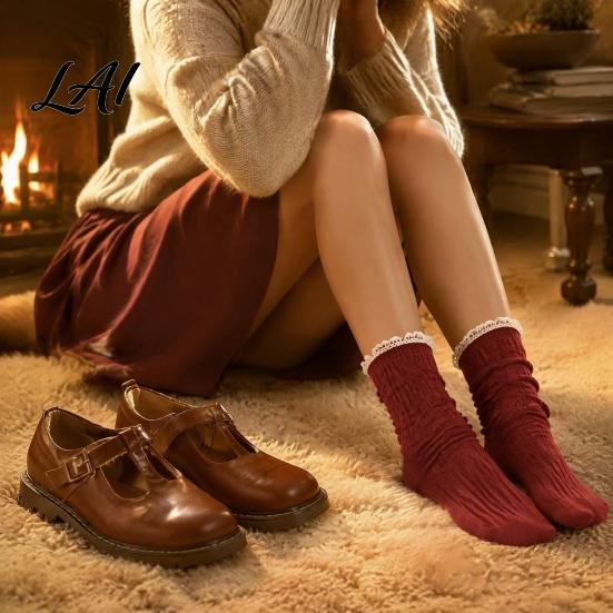 Forest Style Hollow Lace Socks Ruffle Crew for Women Cotton Frilly Socks Soft Breathable Comfortable Daily Wear Hosiery Casual Ankles And