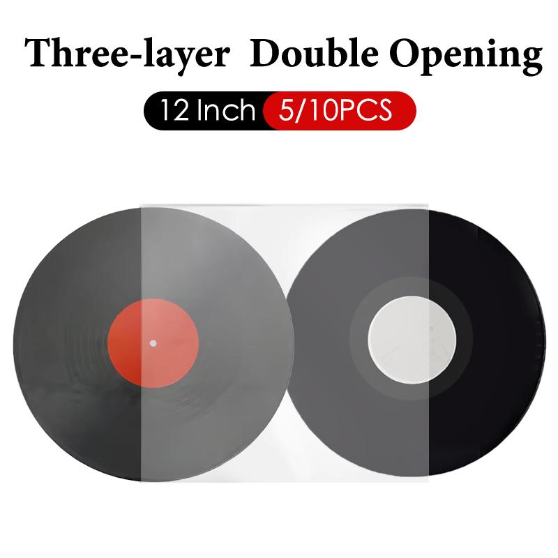 3/5/10 Stück Vinyl-Schallplatten-Aufbewahrungstaschen Doppelte Öffnung Drei Schichten 12 Zoll LP Schallplattenhülle Zwei-Wege-Öffnung Albumschutzhülle