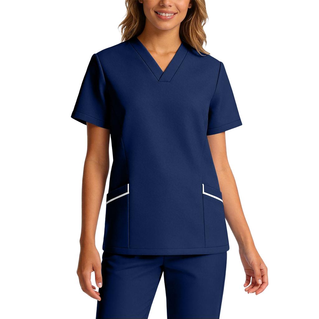 Women's Elastic Quick-Drying V-Neck Pocket Short-Sleeve Caregiver Work Uniform