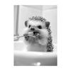 Black White Funny Bathroom Brushing Teeth Poster Vintage Style Animal Canvas Painting Print Wall Art Picture for Home Decoration