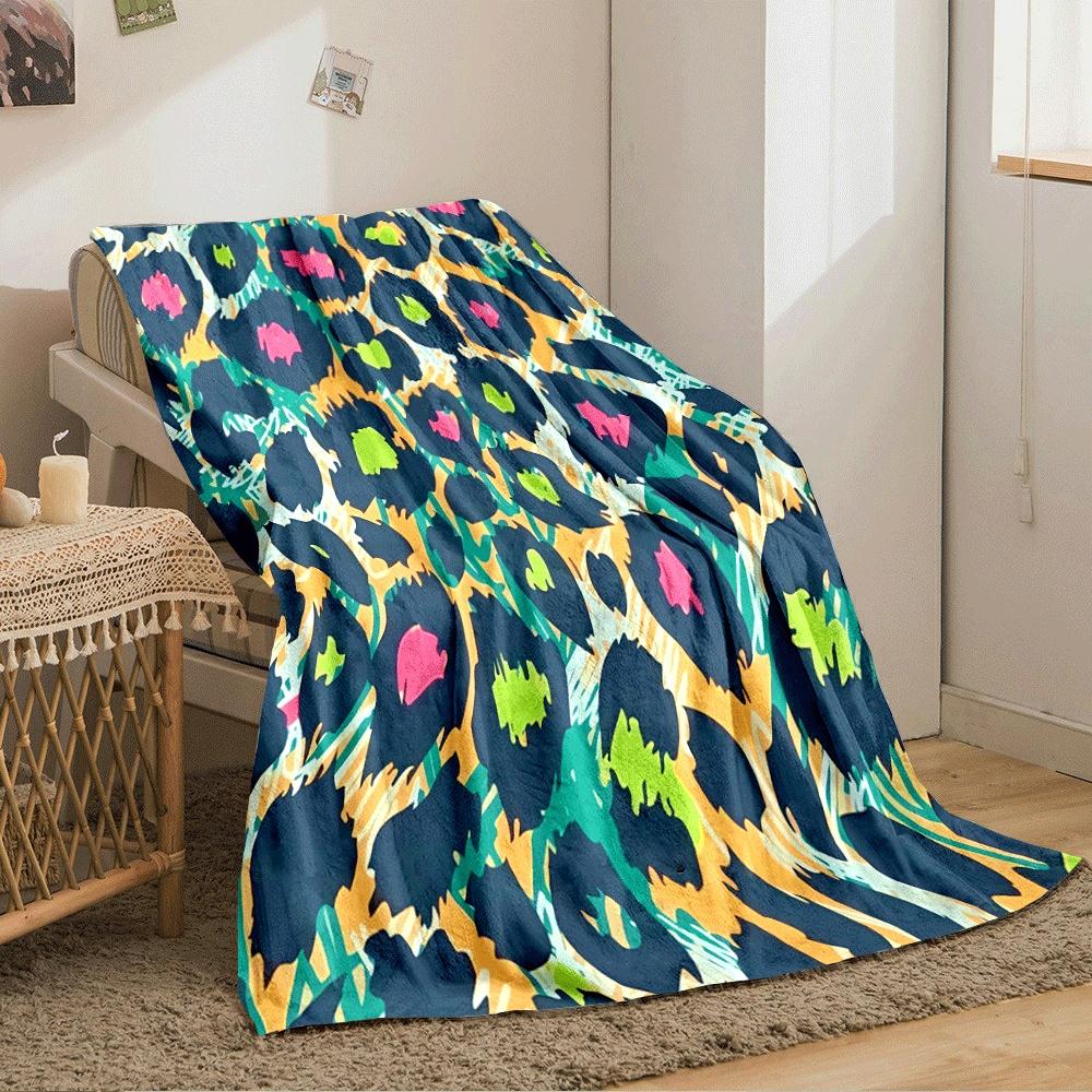 Abstract leopard print with bold dark spots and vibrant pink-green centers. for all seasons blanket lunch break throw gift