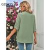 DX-Spring/Summer New Women's Fashion Solid Loose V-neck 3/4 Sleeve Top
