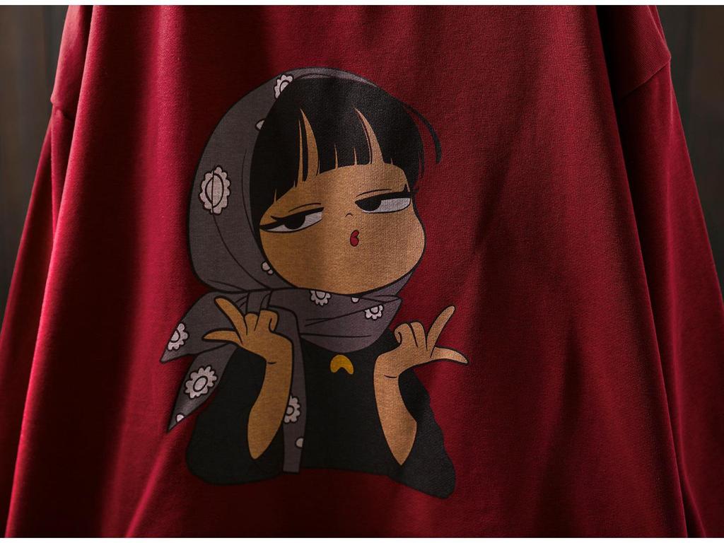 Damen Hoodie mit künstlerischem Cartoon-Print - Frühling/Herbst Lässig Rundhals Langarm