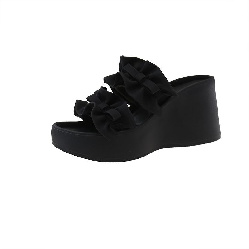 

2025 summer new non-slip outer wear one-word slippers with golden versatile flowers and fashionable flat bottom 40 чёрный