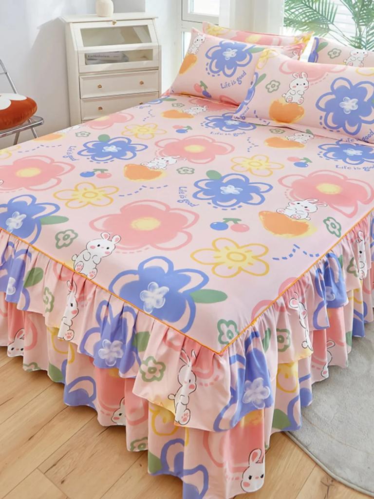 2 Layer Lace Bedspread Bed Skirt Style Bedcover 1.5/1.8/2 Meter Bed Dustproof Anti-skid Three Piece Pillowcases Bed Covers