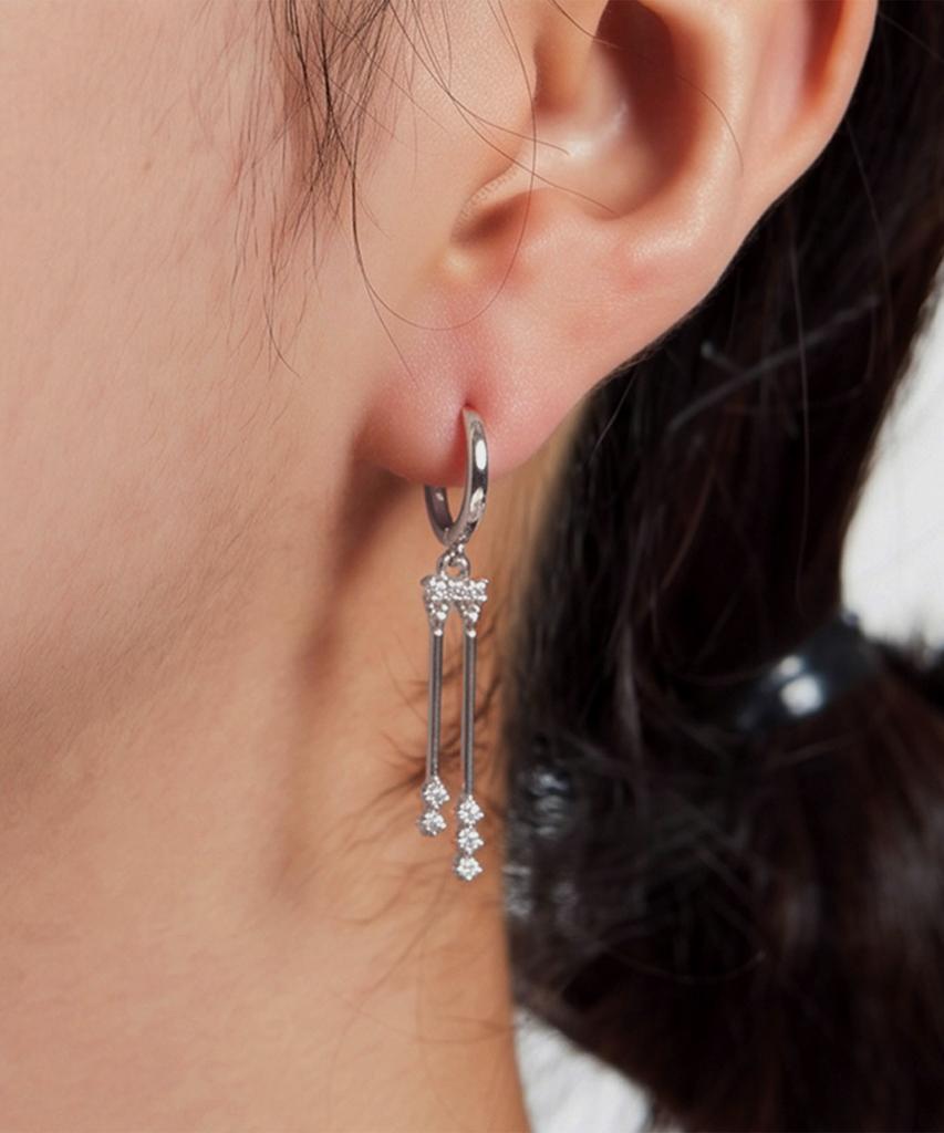 Helene Jewelry 925 Silver Zalo One-Touch Drop Silver Earrings