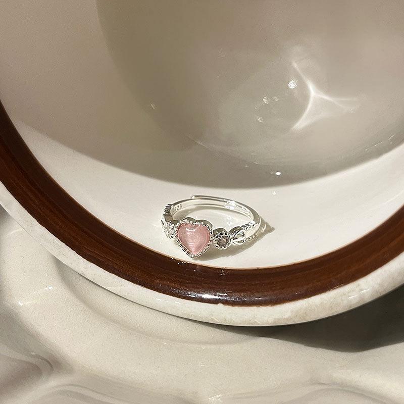 Trend Pink Love Heart Crystal Rings for Women Kpop Love Zircon Open Ring Irregular Grunge Aesthetic Egirl Rings Jewelry