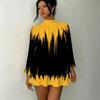 Women's 3D Gradient Brushstroke Print Mock Neck Long Sleeve Dress, Raglan Sleeve Fake Two Piece Mini Dress