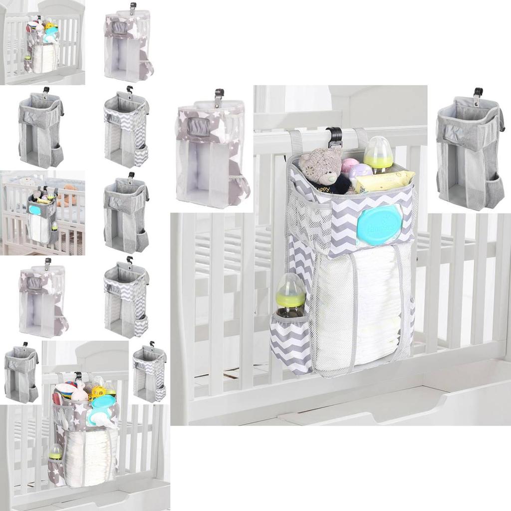 Gray Striped Baby Bedside Hanging Bag Ideal Storage Solution For Nursery