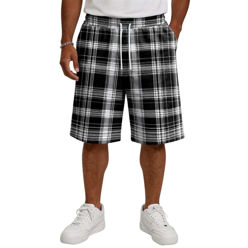 Men's Casual Plaid Drawstring Shorts - Elastic Waist Summer Bottoms for Everyday Wear and Lounging, Available in Multiple Sizes