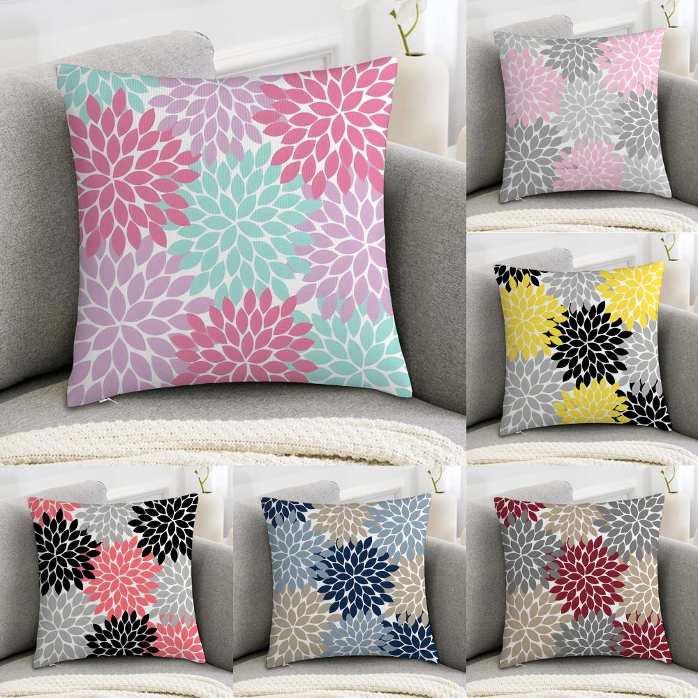 Dahlia Flower Pattern Cushion Cover Pillowcase Comfort Sofa Bed Silky Elegant Invisible Zipper Decorative Cushion Cover
