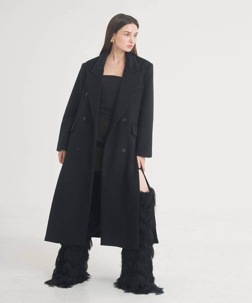 Thefrht Tailored Double-Breasted Slit Coat (Black)