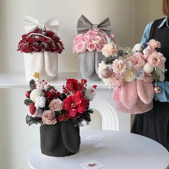 Bouquet Material Bag Rabbit Ears Non-shedding Tear-resistance Plush Surface Semi-finished Flower Material Pack Festival Supply