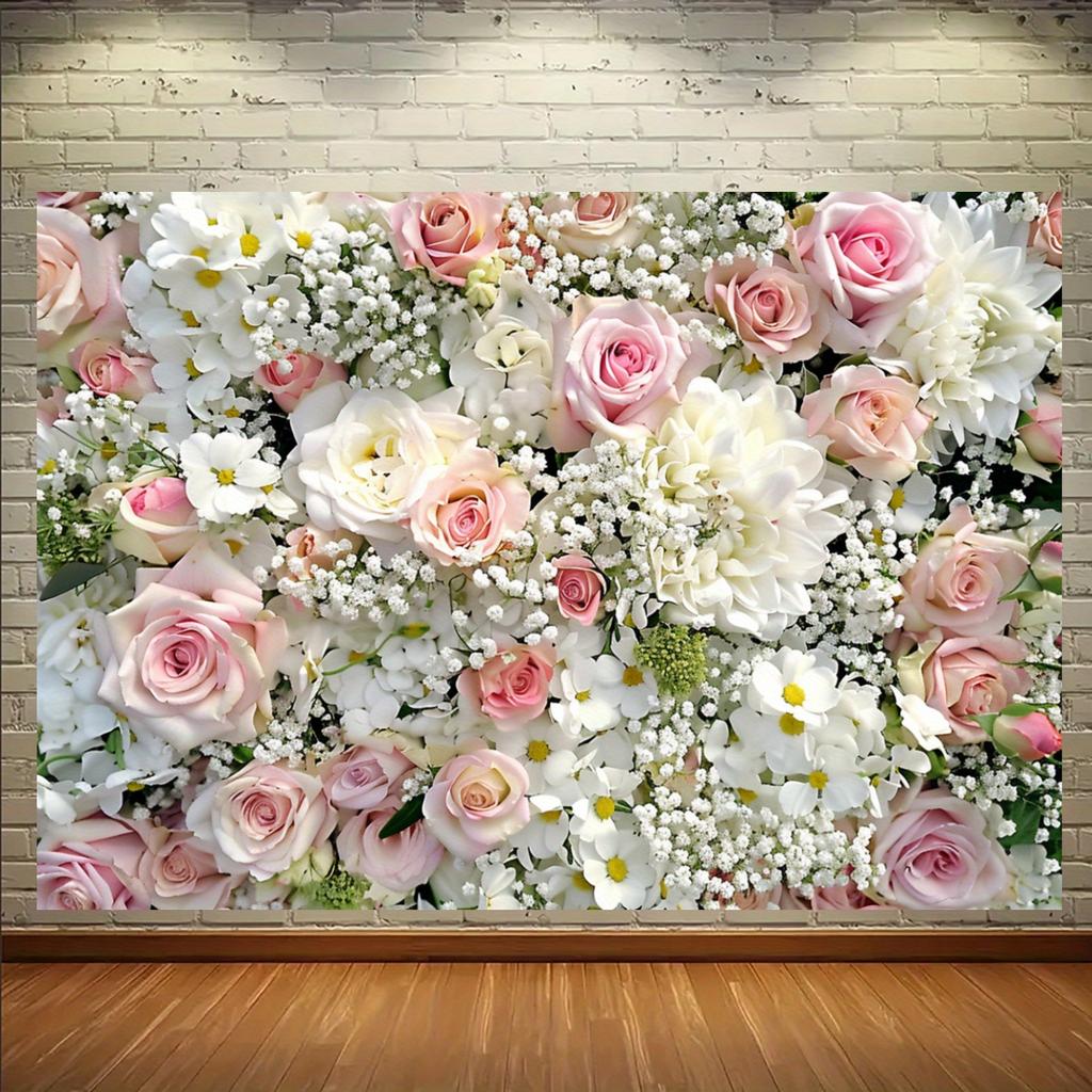 1 elegant floral wall background banner - pink and white rose and wisteria design, multiple sizes to choose from