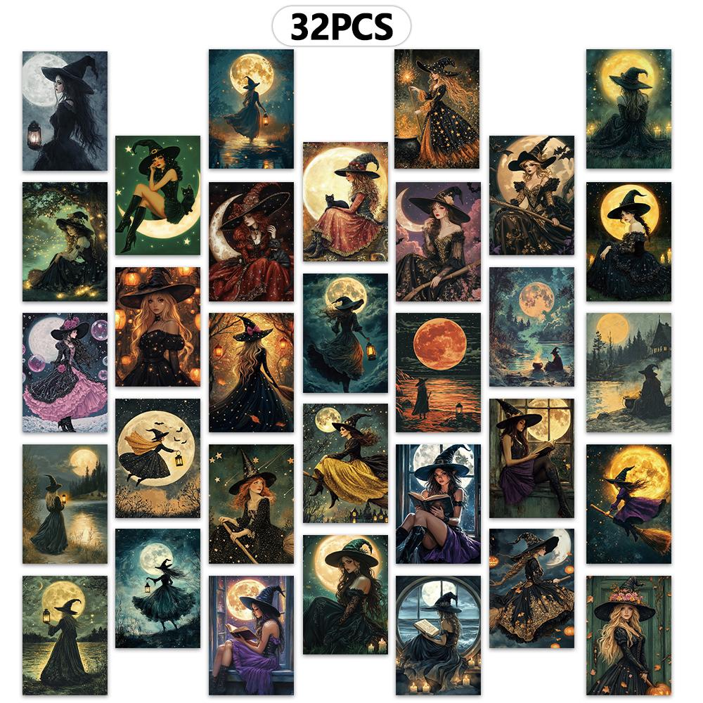 

32pcs, Halloween Witch Postcard, Magic, Birthday/Anniversary Gift, Collectible, Suitable for Gifting, Mailable.