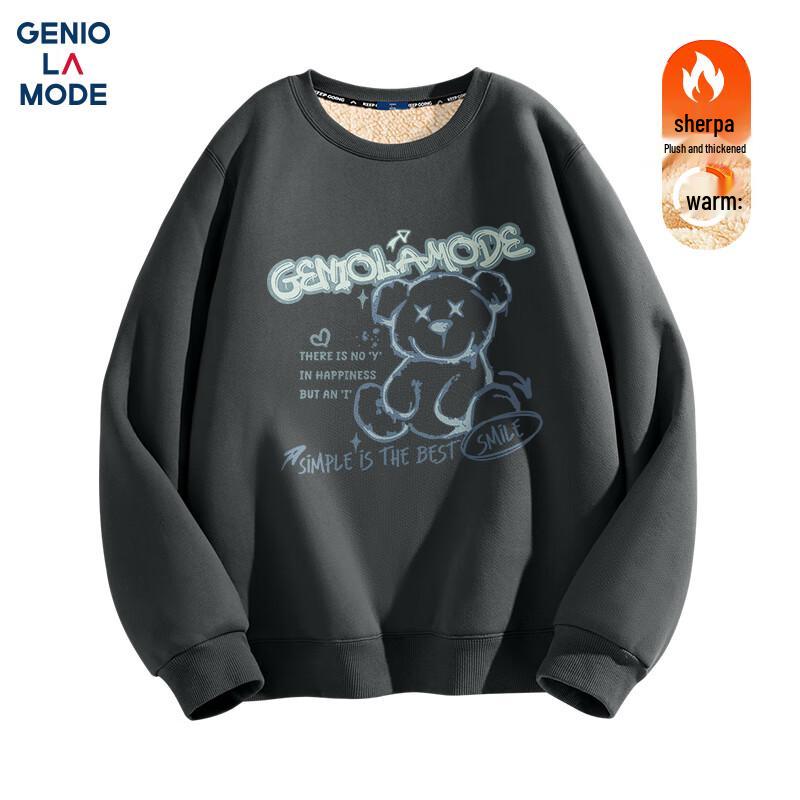 GENIOLAMODE Men's Loose Fit Fleece-Lined Graffiti Print Crewneck Sweatshirt