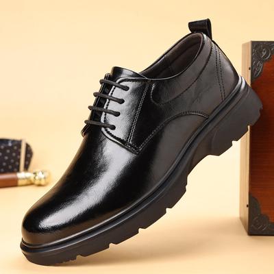Low-top Black Leather Shoes Men's Autumn Retro Round Head Dress Business Men's Shoes Young Men's Leather Shoes