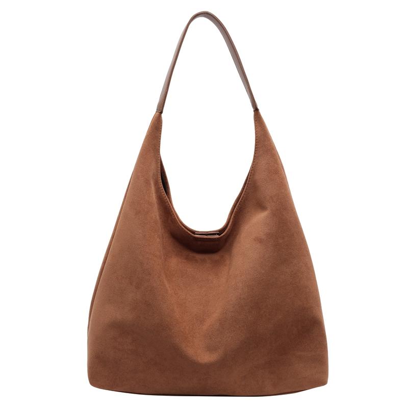 Women's Suede Shoulder Bags Large Capacity Bag Simple and Casual Basic Style Sewing Line Hasp