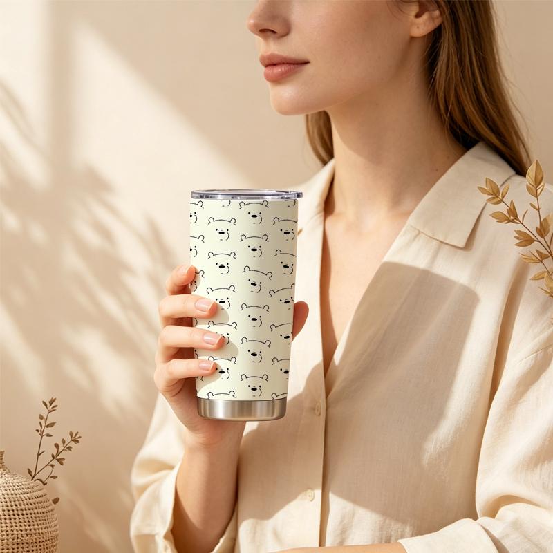 591ml Car Tumbler Bear Avatar Element Straw Cup Portable Tumbler Gift Cup Metal Drink Mug Stainless Steel Tumbler 591ml Car Tumbler