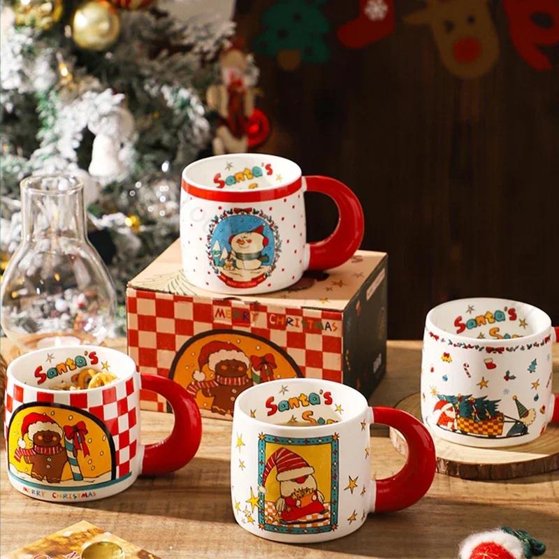 Christmas Gifts Cartoon Ceramic Mugs Vintage Exquisite Couple Coffee Cups Household Breakfast Milk Cup