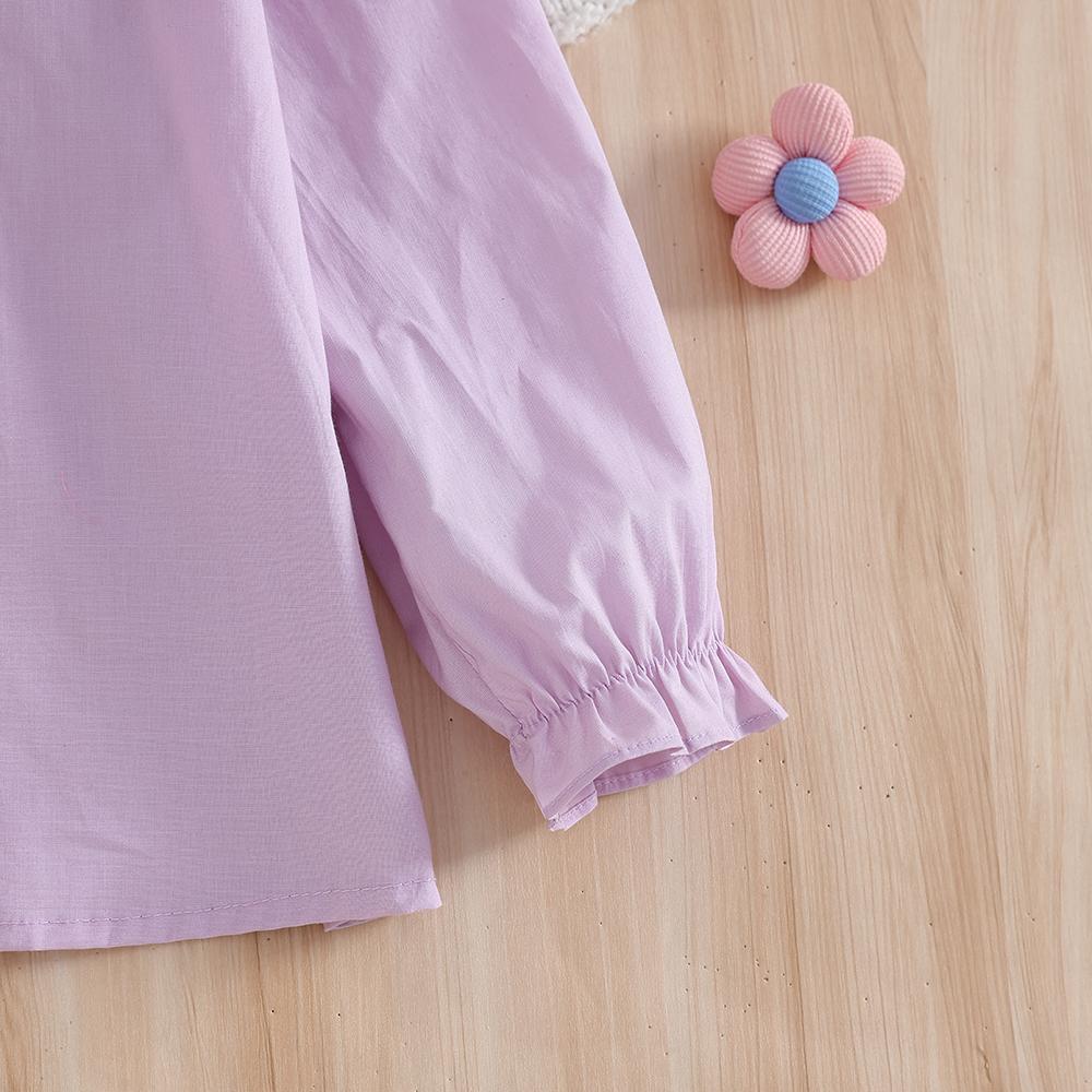 Bluză mov cu mâneci lungi pentru fetițe, cu broderie iepuraș, guler Peter Pan, primăvară-toamnă, îmbrăcăminte copii 2-6 ani