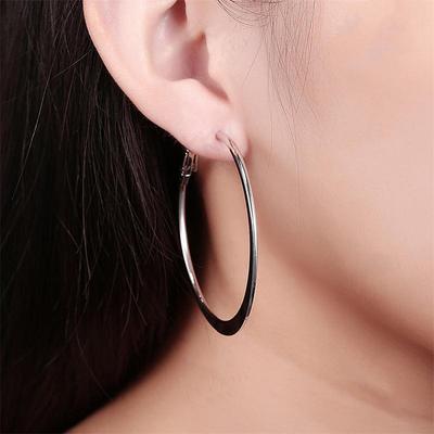 50mm Einfacher Flacher Kreis Goldfarben Runder Großer Creolen-Ohrring für Damen Modeschmuck Silberfarbe Übertrieben Groß Aros Brincos