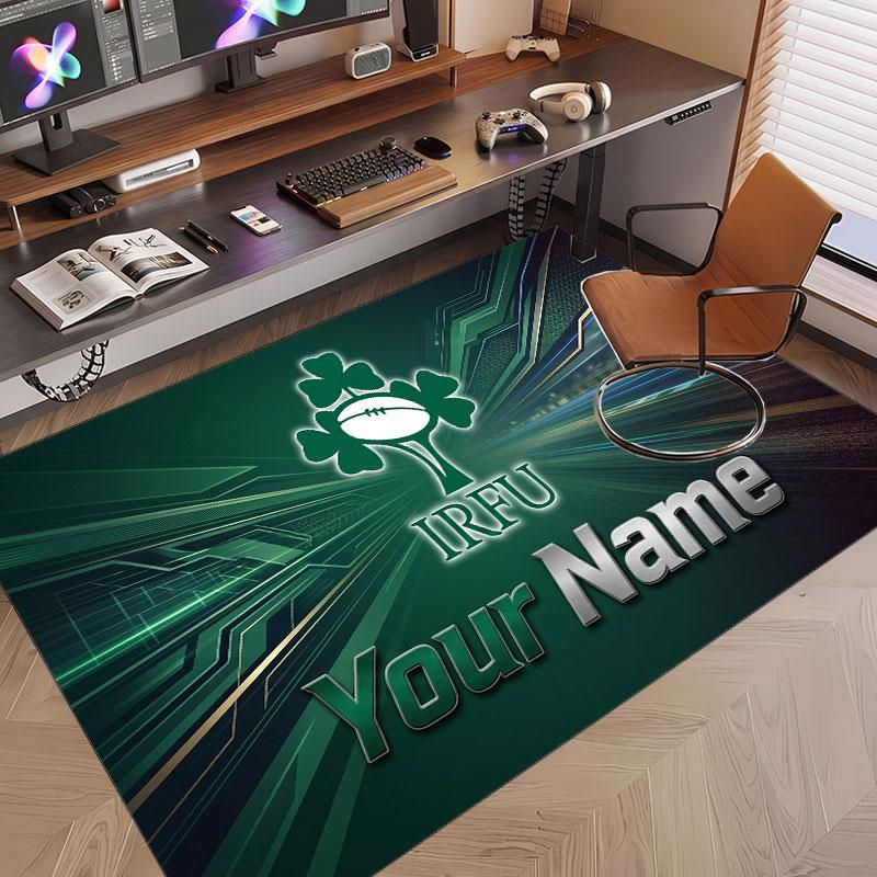 Custom Rug Ireland Rugby Pattern Print Name Text Soft Non‑Slip Floor Carpet for Home Indoor Decoration