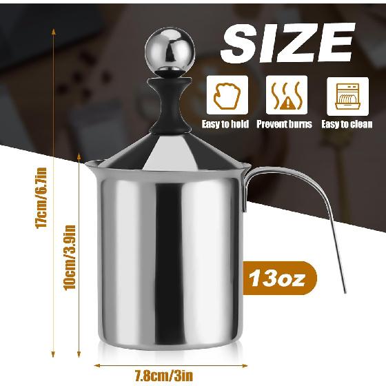 Stainless Steel Manual Milk Frother, Hand Pump Coffee Frother with Filter Screen for Cappuccino Coffee Latte Hot Chocolate (19oz/400ml) - Send Goods