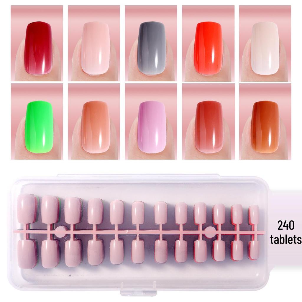 Colored Glitter Nail Art Tips - 240-Piece Set with Various Styles and Multiple Colors, Boxed Fake Fingernail Stickers