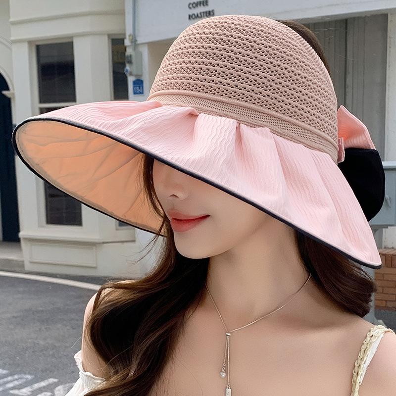 Summer Two Tone Big Bow Sun Hat Fashionable Sweet Breathable Empty Top Hat Big Brim Sun Hat