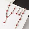 French Style Vintage Rose Flower Jewelry Set Red Rose Necklace Bracelet Earrings Elegant Fashion Party Accessories Birthday Gift Jewelry
