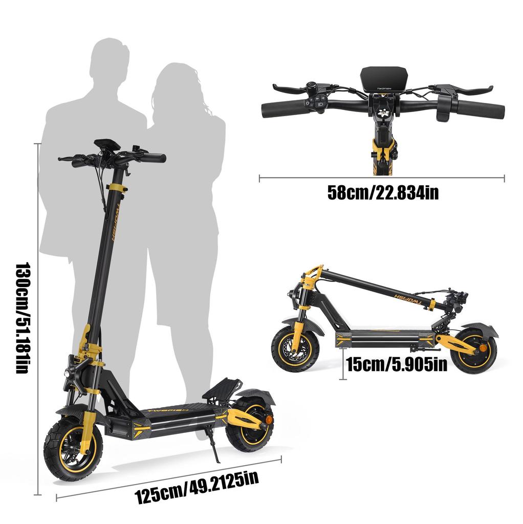 TWOFISH V2 MAX Dospelácka Elektrická Kolobežka 800W Motor 48V 20AH Batéria Maximálne Zaťaženie 120KG Terénna Off-Road Commuting E-Kolobežka