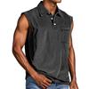 Men's Vintage Wash Sleeveless Polo Shirt Casual Denim Look Tank Top Button Down Vest Summer Beach Streetwear
