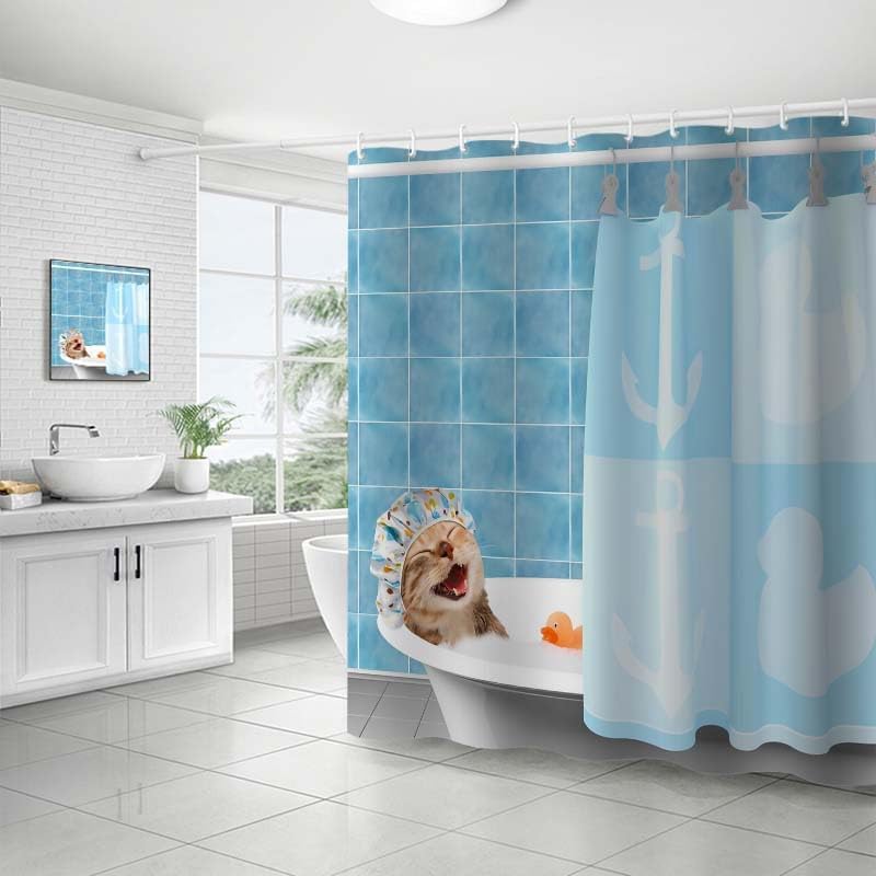 Funny Cat Shower Curtains 72 x 72 inch,Bathing Cat Waterproof Polyester Fabric Bathroom Curtain with 12 Hooks