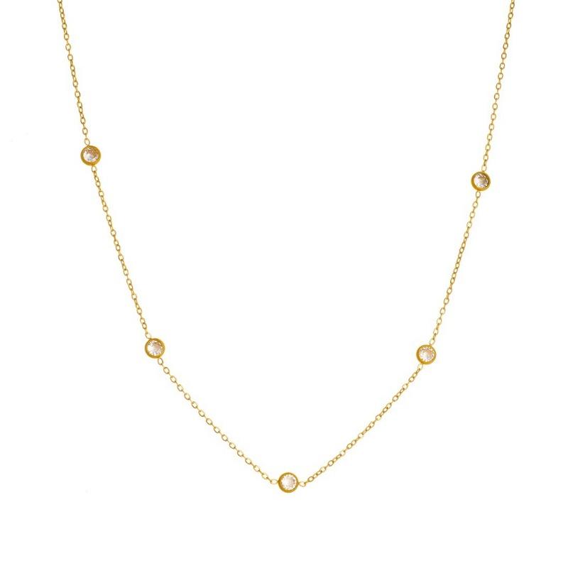 Gold Zircon Station Necklace Dainty Choker For Women