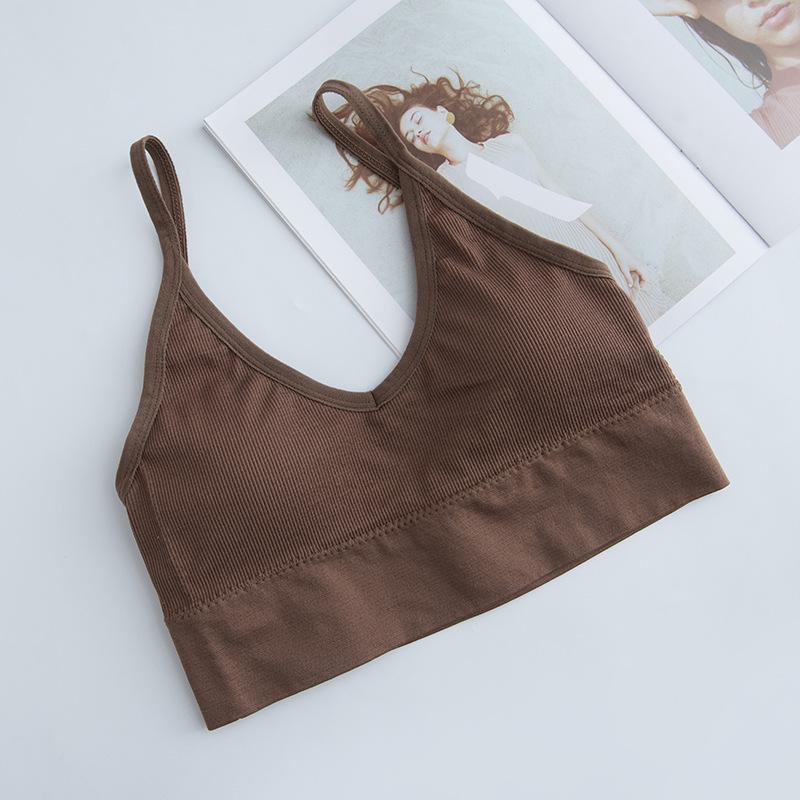 Women's Seamless Vest Lingerie Solid Color Fashion Striped V Neck Crop Top Bra Push Up Bra Comfortable Top