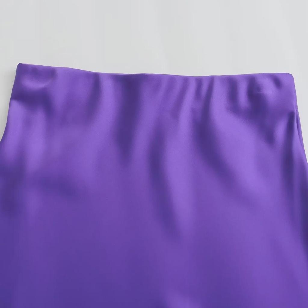 New European & American Style Satin Midi Skirt 8632845