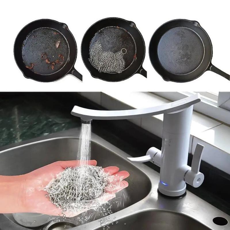 Anello per Pulizia Cucina Acciaio Inossidabile Catena Pulente Spugna a Maglia Metallica Rete per Padelle Utensili da Cucina Riutilizzabile Rete per Lavaggio Strumento di Pulizia