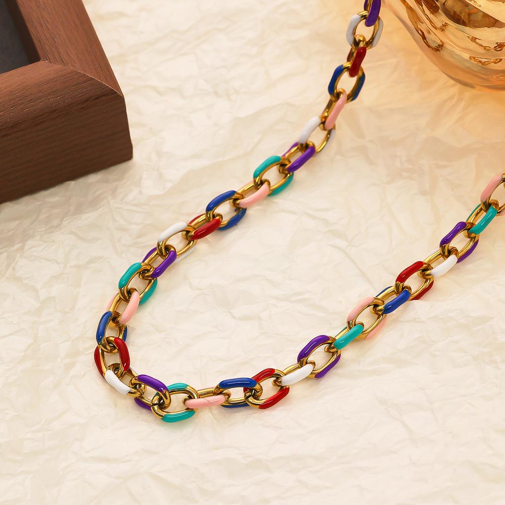 Fashionable Oil-dropping Collarbone Chain Color Chain Necklace for Women
