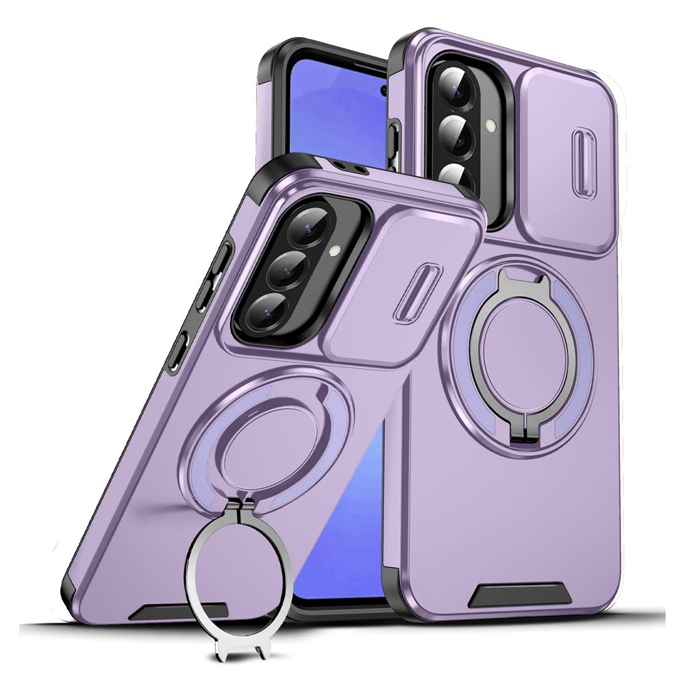 KEYSION 360° Ring Stand Phone Case for Samsung A56 5G A36 A26 5G Slide Camera Protection Magnetic Shockproof Cover for Galaxy A16 4G 5G