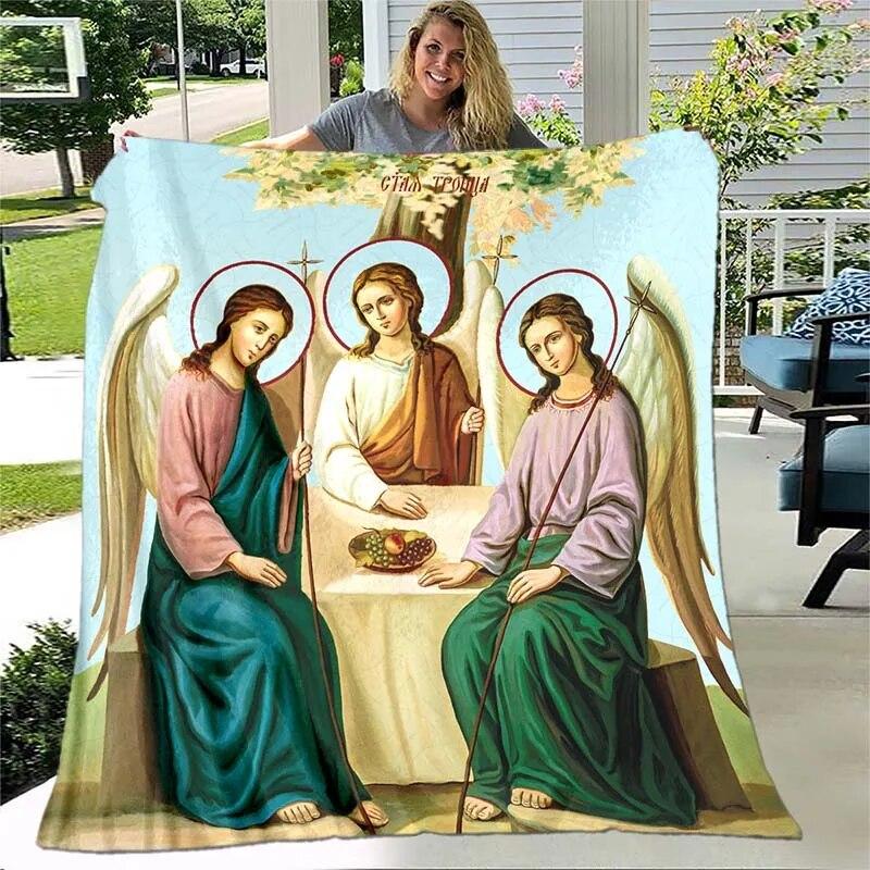 Jesus Jungfrau Maria Prayer Blanket- Lightweight Flannel Throw for Sofa ,Digital Printed Blanket with Soft & Worm Flannel Fabric