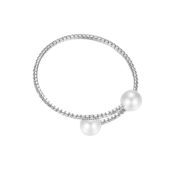 

2 шт./компл., женский элегантный комплект ювелирных изделий, блестящие стразы, искусственный жемчуг, регулируемый браслет с открытым воротником, ожерелье