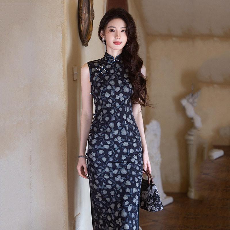 Blue sleeveless national style new Chinese Suzhou long cheongsam improved young 1011 new women's high sense summer