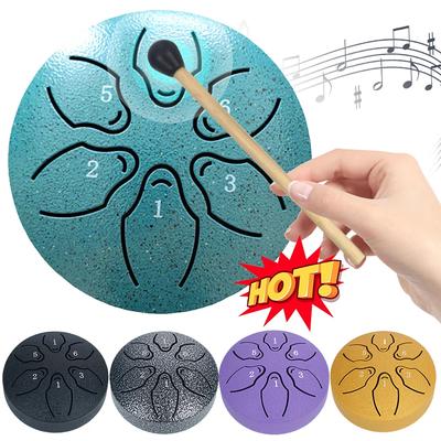 3 İnç 6 Notalı Çelik Dil Davulu Vurmalı Çalgı Yatıştırıcı Davul Bagetlerle Mini Handpan Davul Meditasyon Yoga İçin Majör