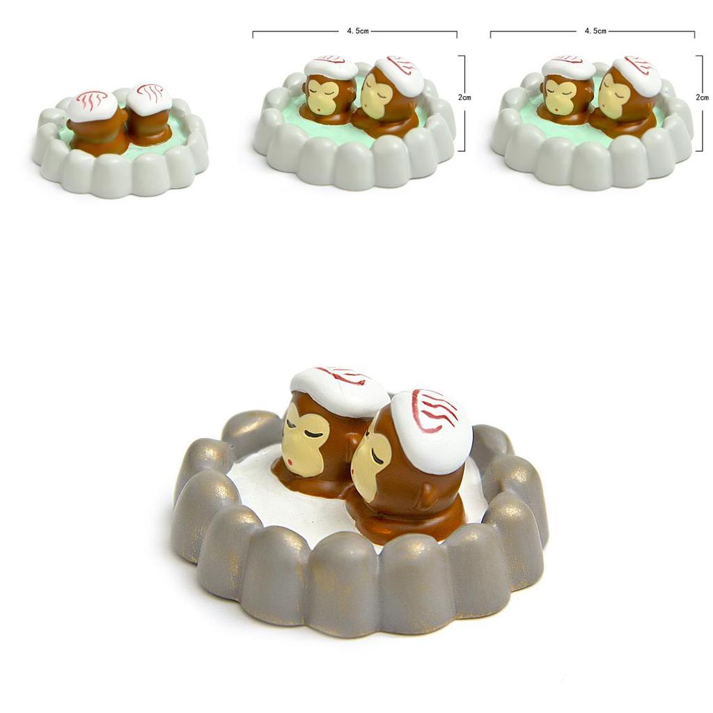 Japanese Style Resin Figure With Adorable Monkey Bath Scene For Collectors