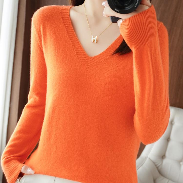 YYFS Women's Fashion Casual Solid Color Print Autumn Winter Long Sleeve V-Neck Pullovers & Long Sleeves