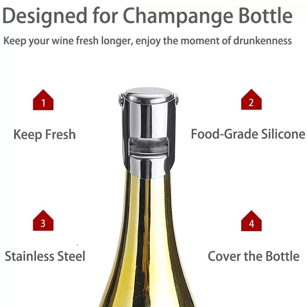 Portable Steel Champagne Bottle Stopper Shiny Wine Bottle Stopper Sealer, Leak-proof Bubble Sealing Tools Wine Beer Cork Plug
