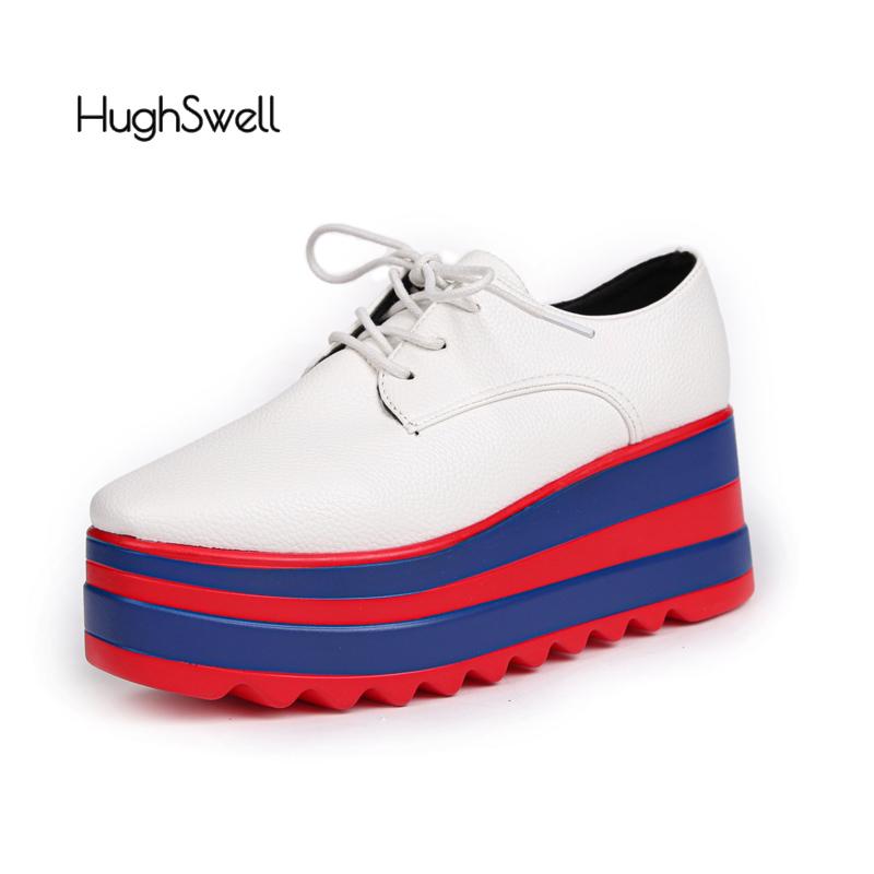 Fashion High Platform Sneakers Woman Brand Design Red Blue Strap Derby Shoes Ladies Snakes Print Lace Up Creeper Zapatos Plus Size