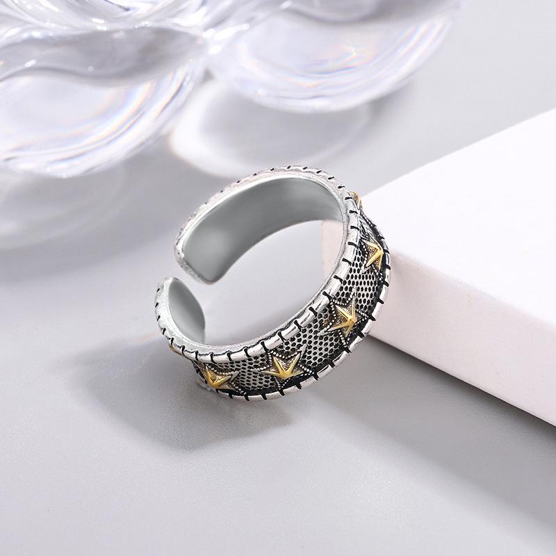 Unisex Dark Split Star Open Ring – European & American Style with Five-Point Star Design